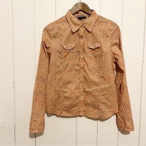 Coupe’ Pale Pink and Floral Western Style Button Down Shirt. Size XL junior.
